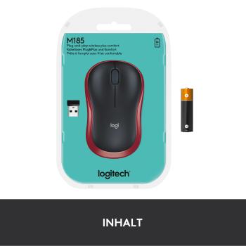 Logitech M185 Wireless Maus Rot – Optisch 1000 DPI USB beidhändig